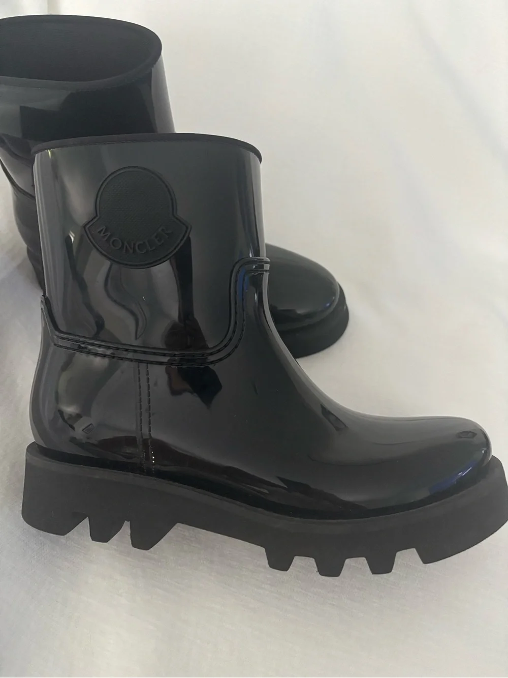 Moncler Glossy Black Chunky Ankle Rain Boots